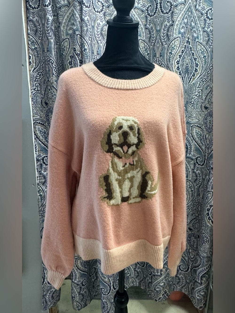 Pink Women's Knit Sweater with Dog Motif - Very J